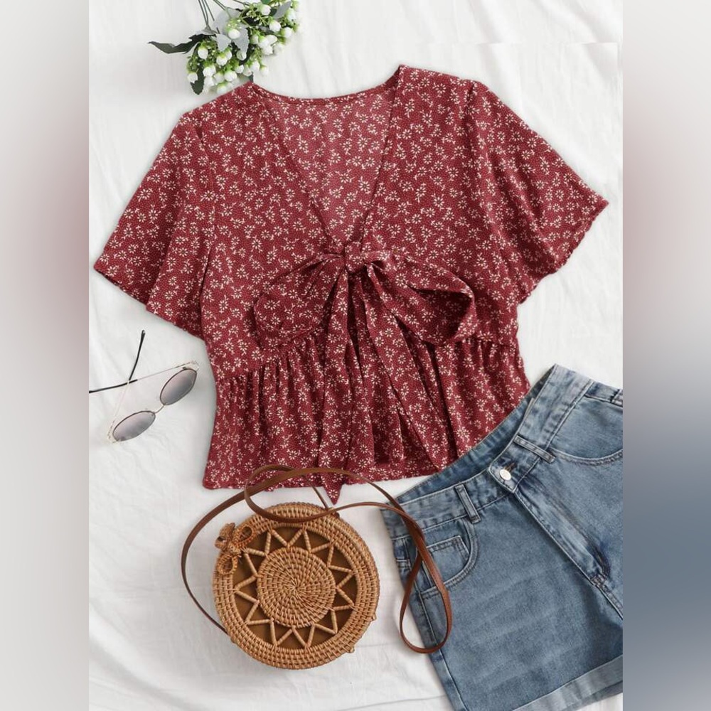 Shein Red Floral Top